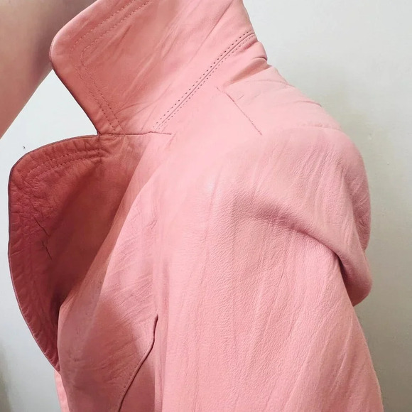 Vintage Cache Light Pink Small Cropped Leather Jacket Blazer - Picture 12 of 16